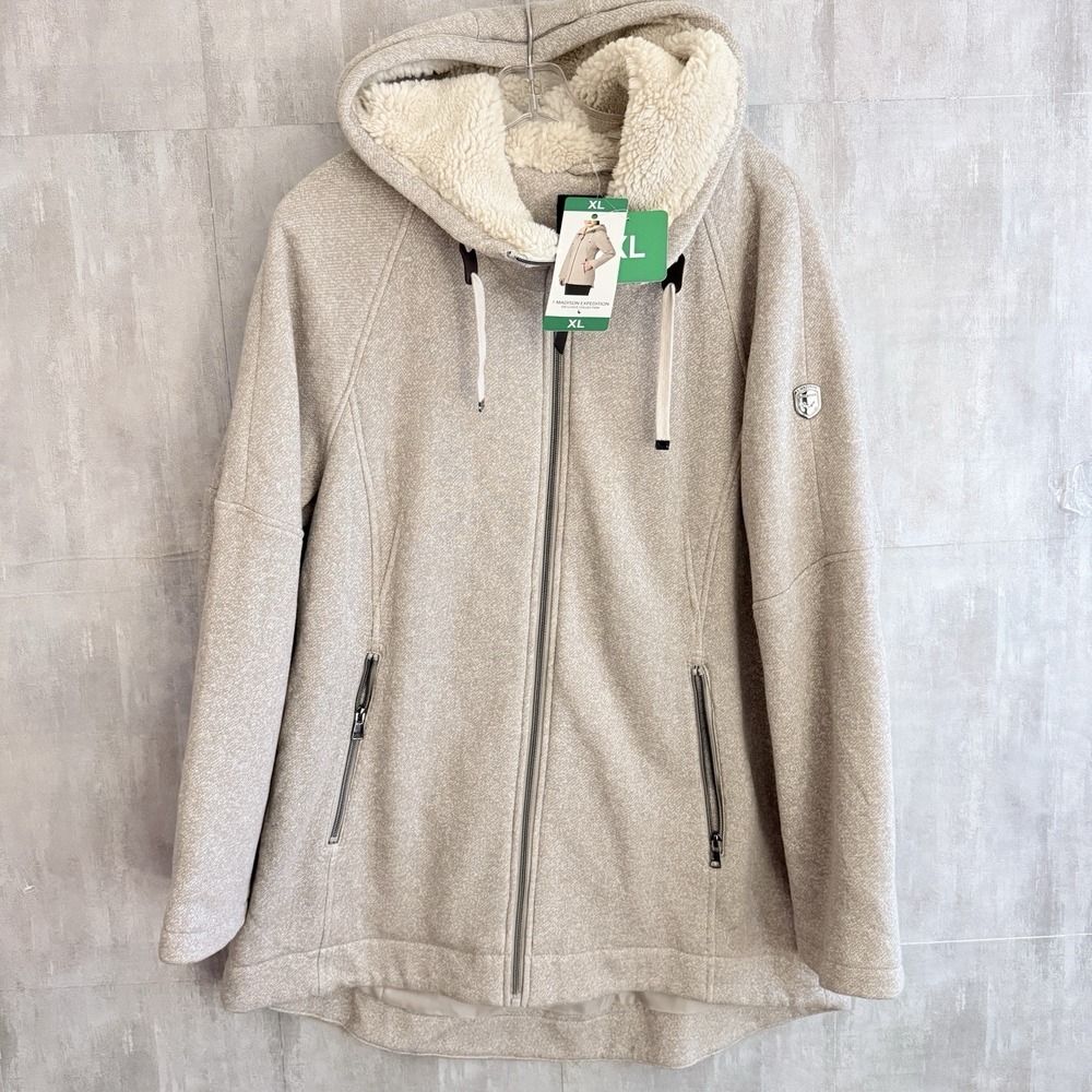 1 Madison Expedition Heritage Jacket Women's XL Beige Sherpa Hooded Full Zip New